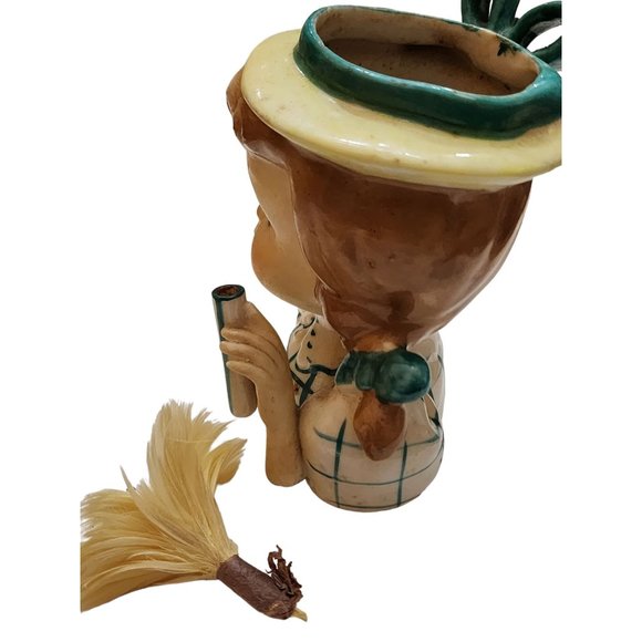 Vintage Unsigned 60s Lady Vase With Feather Vase (A2396) - Picture 3 of 7